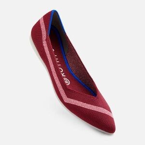 Rothy's Garnet Reflective Stripe Burgundy Pointed Knit Flat with Pink Stripe